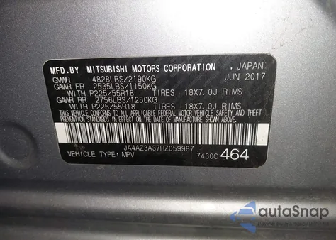 2017 Mitsubishi Outlander Se z USA, uszkodzony, nr VIN JA4AZ3A37HZ059987